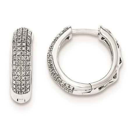 925 Sterling Silver Polished Diamond Hinged Hoop Earrings 5mm X 16mm 925 Sterling Silver Polished Diamond Hinged Hoop Earrings 5mm X 16mm