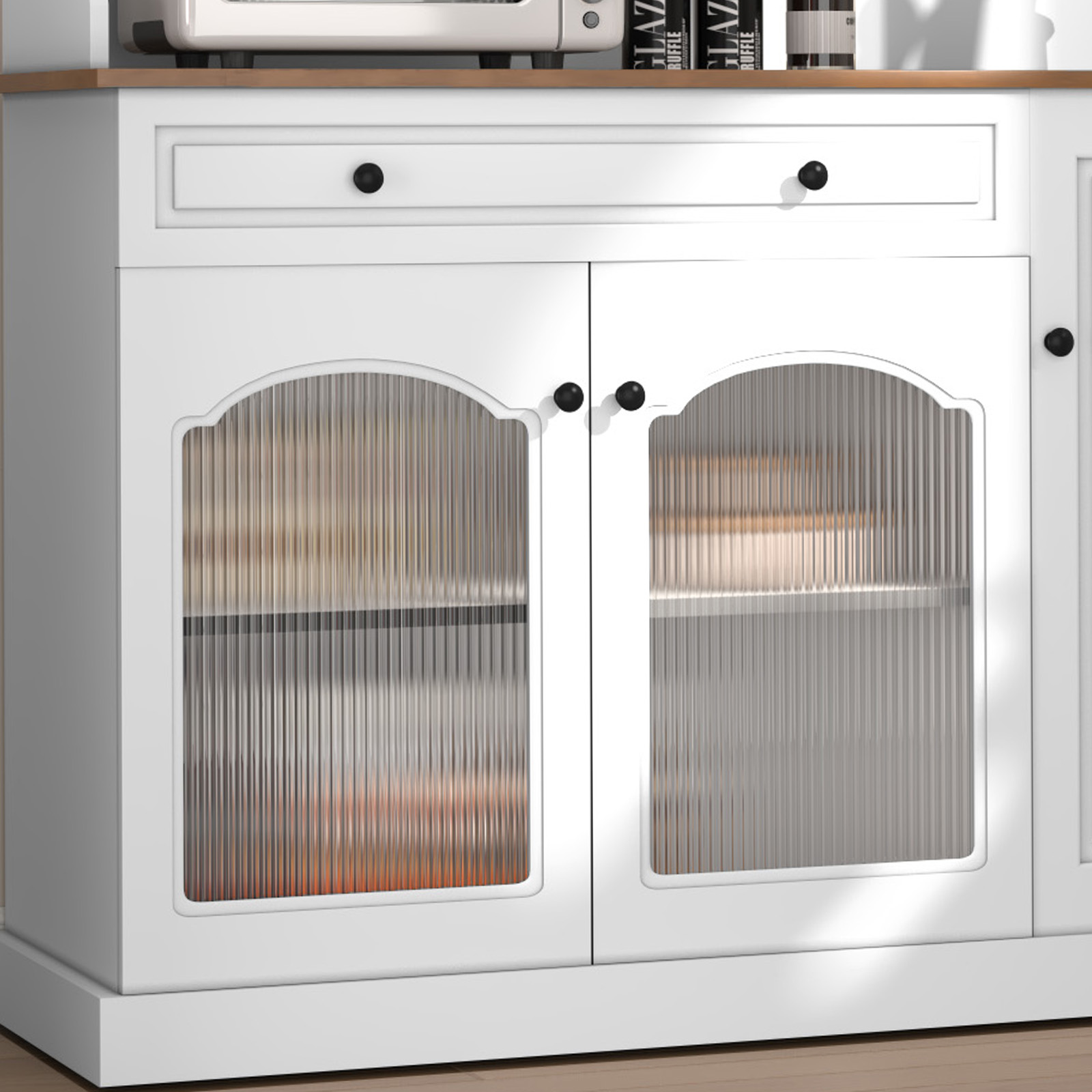 CBJCBJ 48“ Modern Wood Kitchen Pantry Cabinet with Coffee Bar, Drawer & Microwave Stand,White