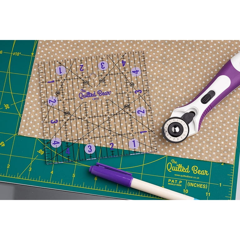 The Quilted Bear 360° Rotating & Lockable Self Healing Cutting Mat 12 x 12 with 45mm Rotary Cutter - Green: Your Ultimate Crafting Companion for