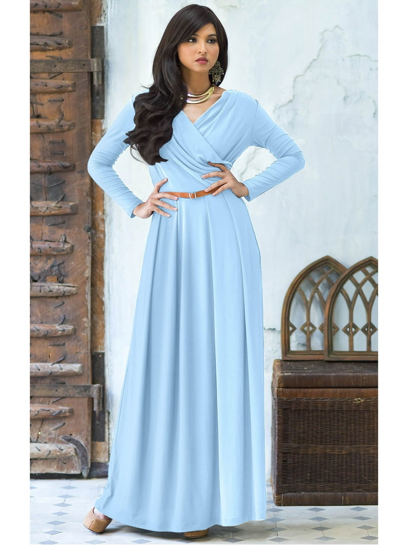 KOH KOH Long Sleeve Modest Fall Winter Evening Flowy Empire Waist