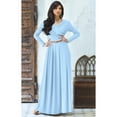 thumbnail image 2 of KOH KOH Long Sleeve Modest Fall Winter Evening Flowy Empire Waist Full Floor Length Cocktail Formal V-Neck Tall Maxi Dress Gown Abaya For Women Sky Baby Light Blue Small US 4-6 NT021, 2 of 6