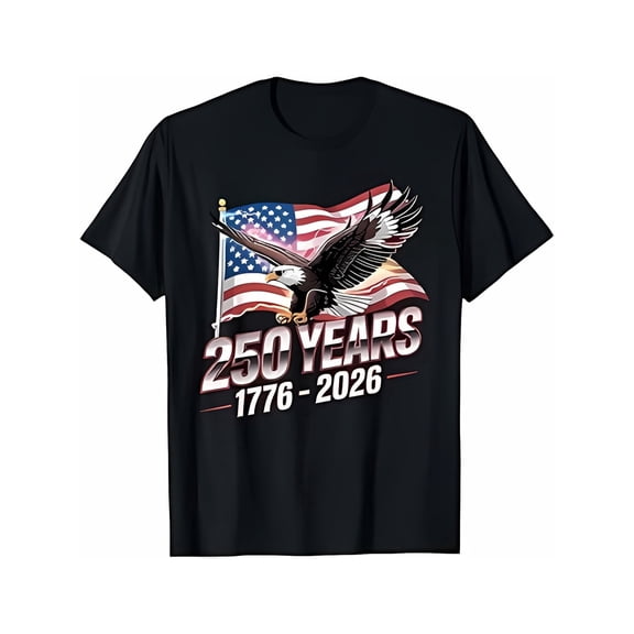 250 Years 1776-2026 T-Shirt | American Flag Bald Eagle Graphic Tee | 250th Anniversary of USA Crew Neck Short Sleeve | Patriotic Gift for Men