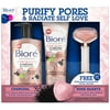 Biore Rose Quartz Charcoal Cleanser and Exfoliating Scrub, with Facial Roller