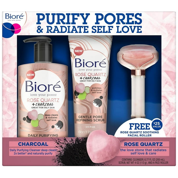 Biore Rose Quartz Charcoal Cleanser and Exfoliating Scrub, with Facial