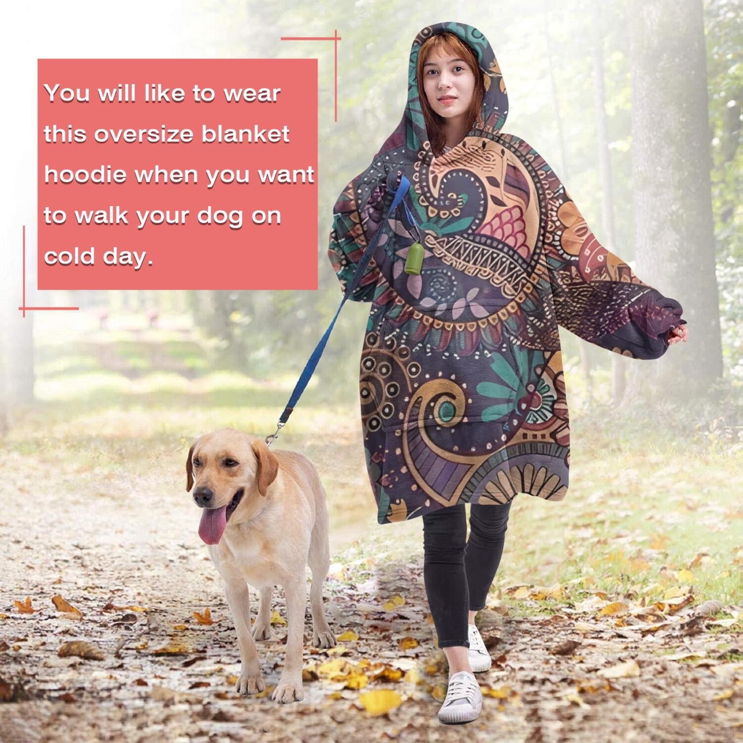 Wearable Oversized Blanket,Multicolor Paisley Pattern Wearable Blanket Hoodie for Adults,Cozy Hooded Blankets with Super Pockets,Super Warm Fuzzy Pullover for Women & Men