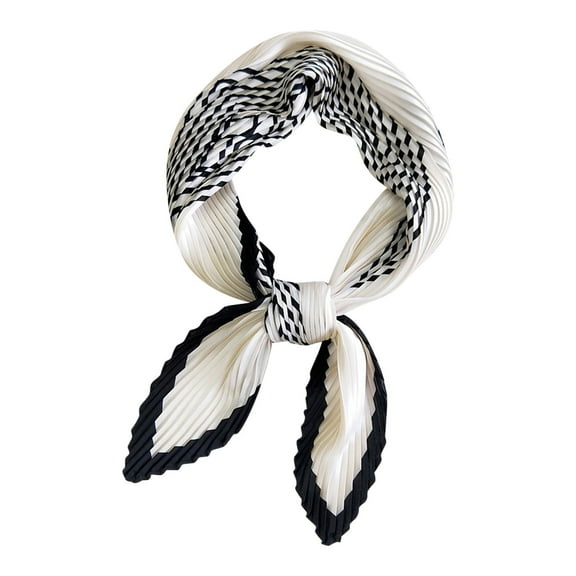WREESH Womens Elegant Hair Scarf Pleated Small Scarf Silk Scarf Fashion Hundred Decoration Career Small Neck Scarf Beige