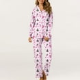 thumbnail image 2 of Riecok Christmas Pajama Set for Women Long Sleeve Christmas Sock Printed Button up Shirt and Wide Leg Pant Holiday Loungewear Matching Outfits, 2 of 7