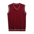 thumbnail image 4 of Domuza Mens Sweater Vest Casual Retro V Neck Sleeveless Classic Fit Knitted Sweaters Fall Winter Thermal Stylish Soft Comfy Sweater Tops Wine 3XL, 4 of 4