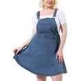 thumbnail image 2 of Women's Plus Size Jeans Suspender Skirt Patch Pocket Side Button Adjustable Strap Denim Overall Dress Blue 1X, 2 of 7