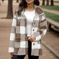thumbnail image 5 of Women's Plaid Fleece Jacket with Pockets and Button-down Fleece Coat Khaki L, 5 of 6