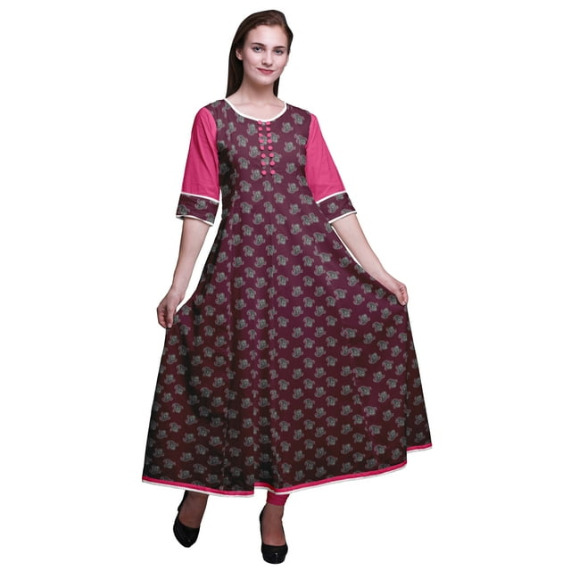 Bimba Anarkali Long à Imprimé pour Femmes Tunique Ethnique Indienne Décontractée