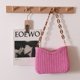 thumbnail image 2 of Bolso de mano con cadena para mujer, Bolso de mano informal tejido de color sólido de paja para mujer (rosa), 2 of 6