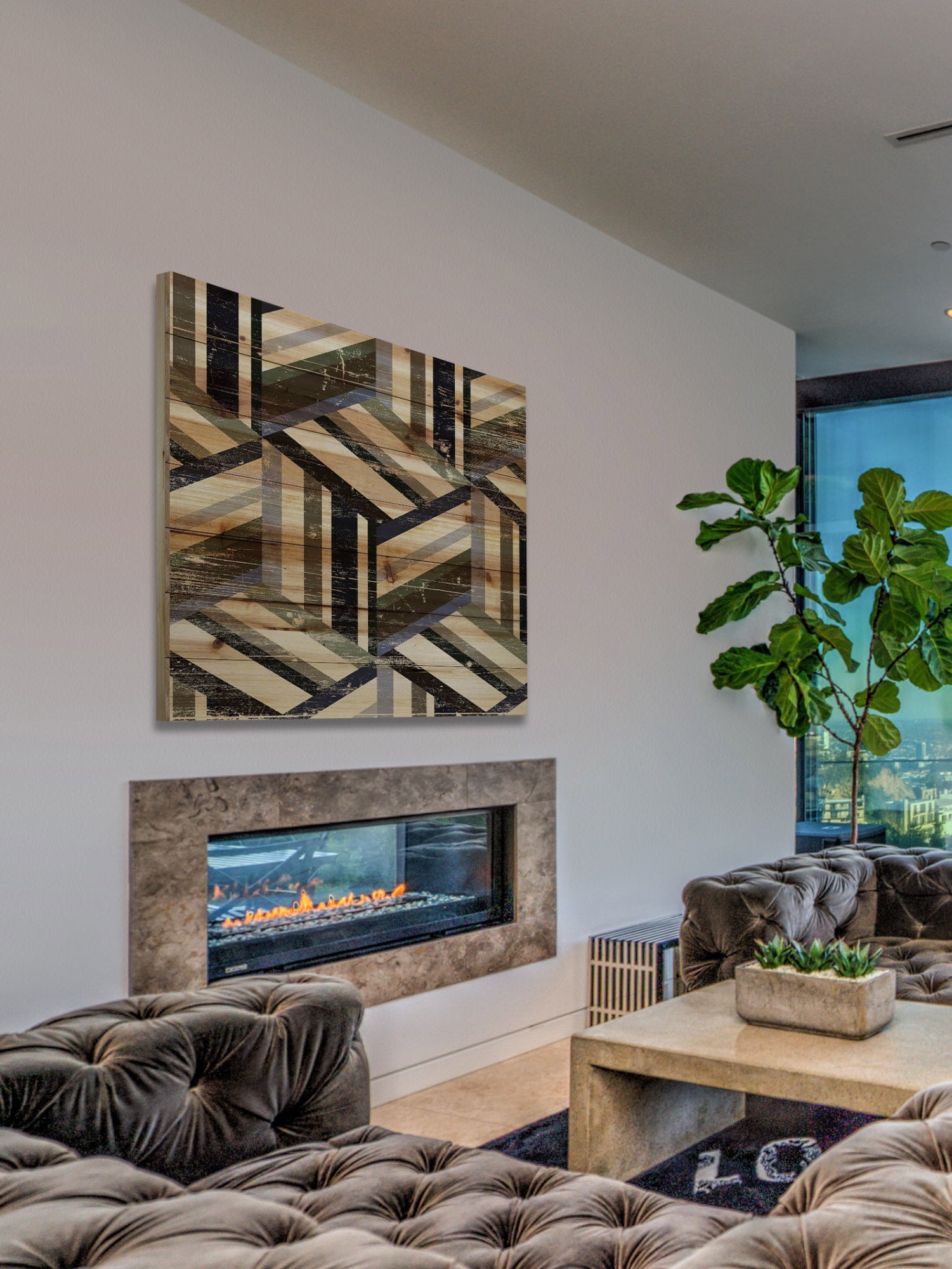 "Line Connections" Painting Print on Natural Pine Wood
