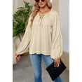 thumbnail image 4 of Solid Color Tie Neck Bishop Sleeve Loose Fit Blouse for Women Beige X-Large, 4 of 5