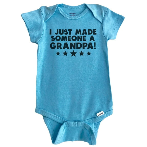 I Just Made Someone A Grandpa First Grandchild Baby Bodysuit (Blue)
