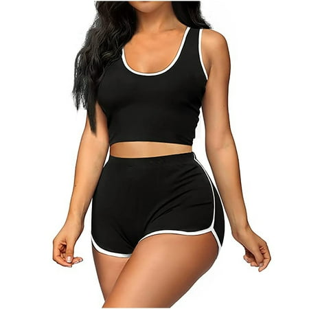 

Egmy Women s Suit Summer Pure Solid Color Sports Non-Binding Vest Suit