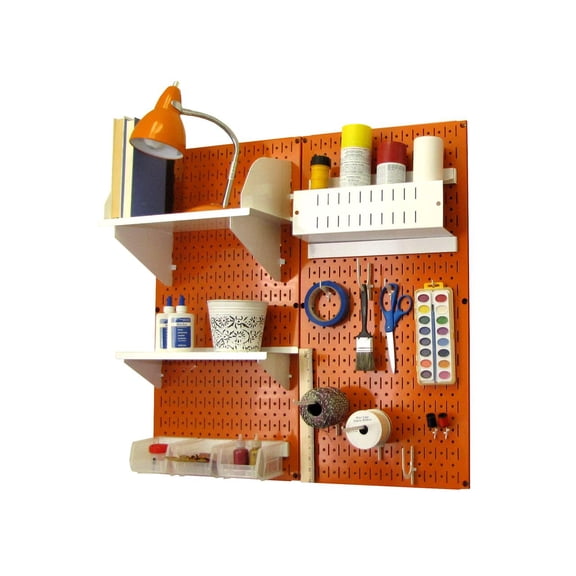 Wall Control Pegboard Hobby Craft Pegboard Organizer Storage Kit with Orange Pegboard and White Accessories