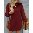 thumbnail image 2 of YOGAFOX Women's Fall Oversized Turtleneck Lantern Sleeve Casual Knit Mini Dress Wine M, 2 of 5