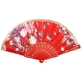 thumbnail image 2 of YAOMOBB Exquisite Craftsmanship Fan Chinese Style Folding Fan Hot Stamping Silk Fabric Handheld Fan with Gold Edge Flower Patterns for Wedding Dancing, 2 of 7