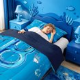 thumbnail image 3 of meiyoeat Ocean Wave Initial B Twin Comforter Sets For Boys,Kawaii Shark Water Monogram Art Bedding Set,Navy Blue Reversible,2-Piece,1 Comforter and 1 Pillowcase, 3 of 7