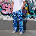 thumbnail image 4 of Men's Cargo Pants Relaxed Fit Straight Leg Camo Print Work Pants with 4 Pockets Elastic Waistband Drawstring Lightweight Trousers for Hiking Outdoor Daily Wear Navy L, 4 of 7