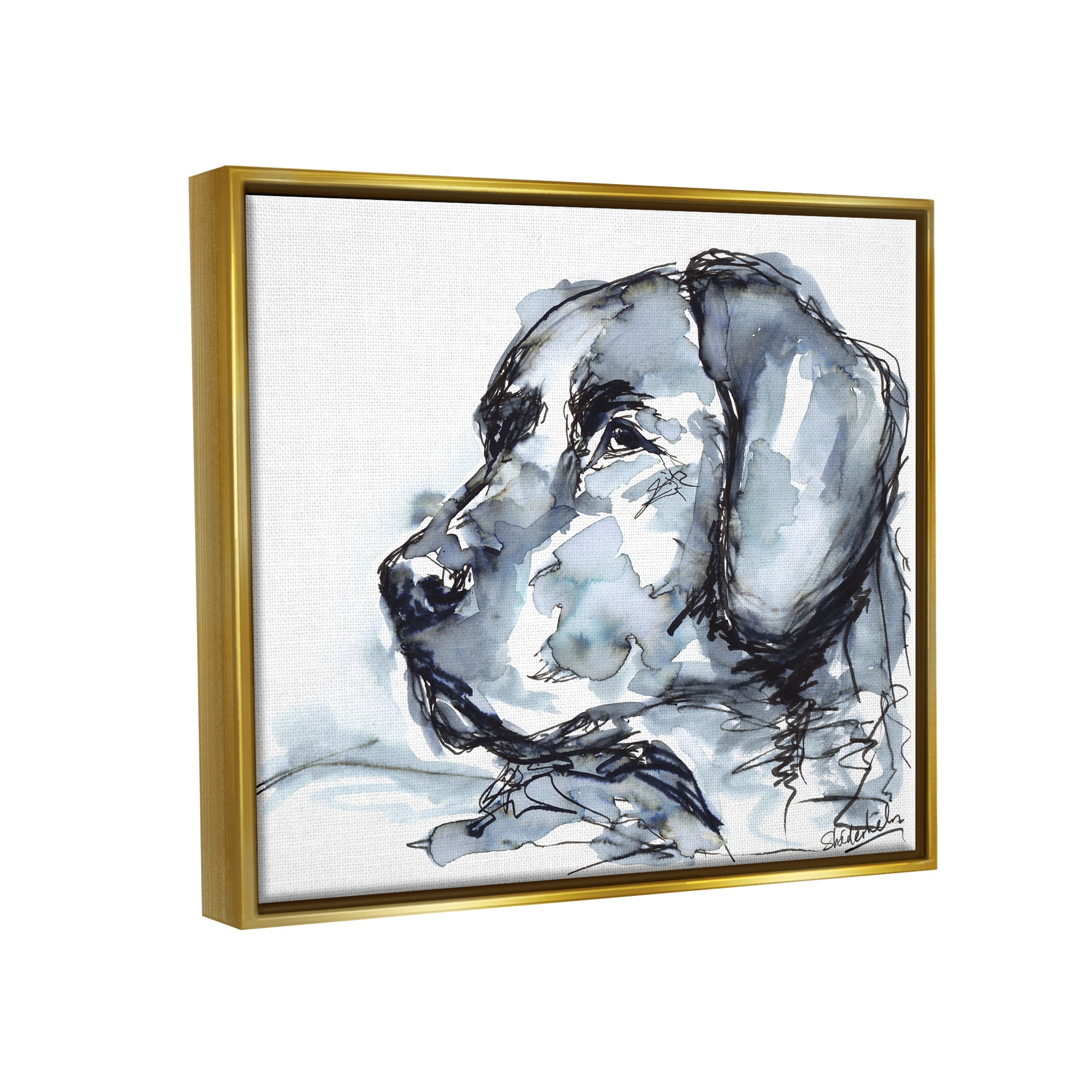 Stupell Industries Dog Watercolor Portrait Animals & Insects Painting Gold Floater Framed Art Print Wall Art, 21 x 17