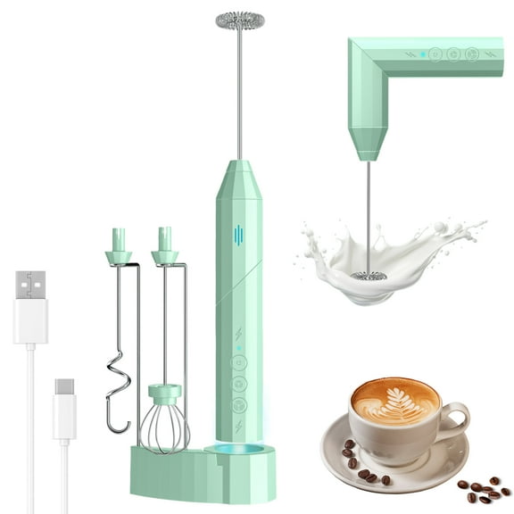 Milk Frother Handheld - Milk Frother Rechargeable with Stand, Handheld Mixer Electric Foam Maker with Charging Stand and 3 Stainless Steel Whisks - Perfect for Coffee, Lattes, Cappuccinos, Beverage