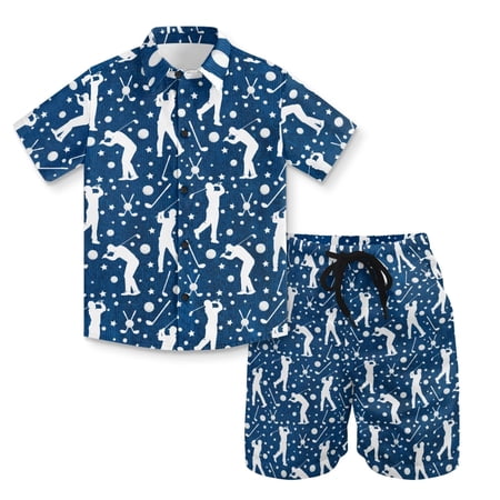 Uourmeti Golf Ball Print-Blue Boy s 2 Piece Summer Outfit Luau Shirts and Shorts Sets for Boys 9-10 Short Sleeve Tops and Swim Trunks Hawaiian Party Clothing
