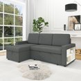 thumbnail image 3 of 85" Large Convertible Sofa Bed, Pull-Out L-Shaped Sleeper Couch Bed with Storage Chaise, Storage Racks, USB Port, 3 in 1 Oversized Chaise Lounge for Living Room, Office, Bedroom, Apartment, Dark Grey, 3 of 9