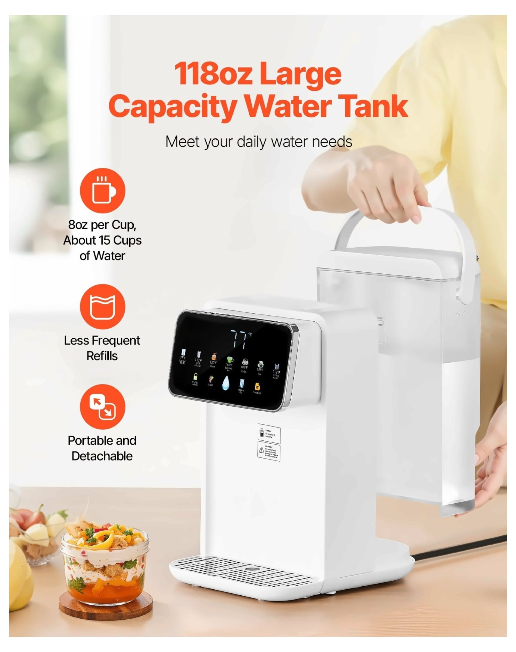Instant Hot Water Dispenser, Countertop Electric Kettle 7 Temp 7 Volume, 118oz Tank for Tea, Coffee, Baby Formula