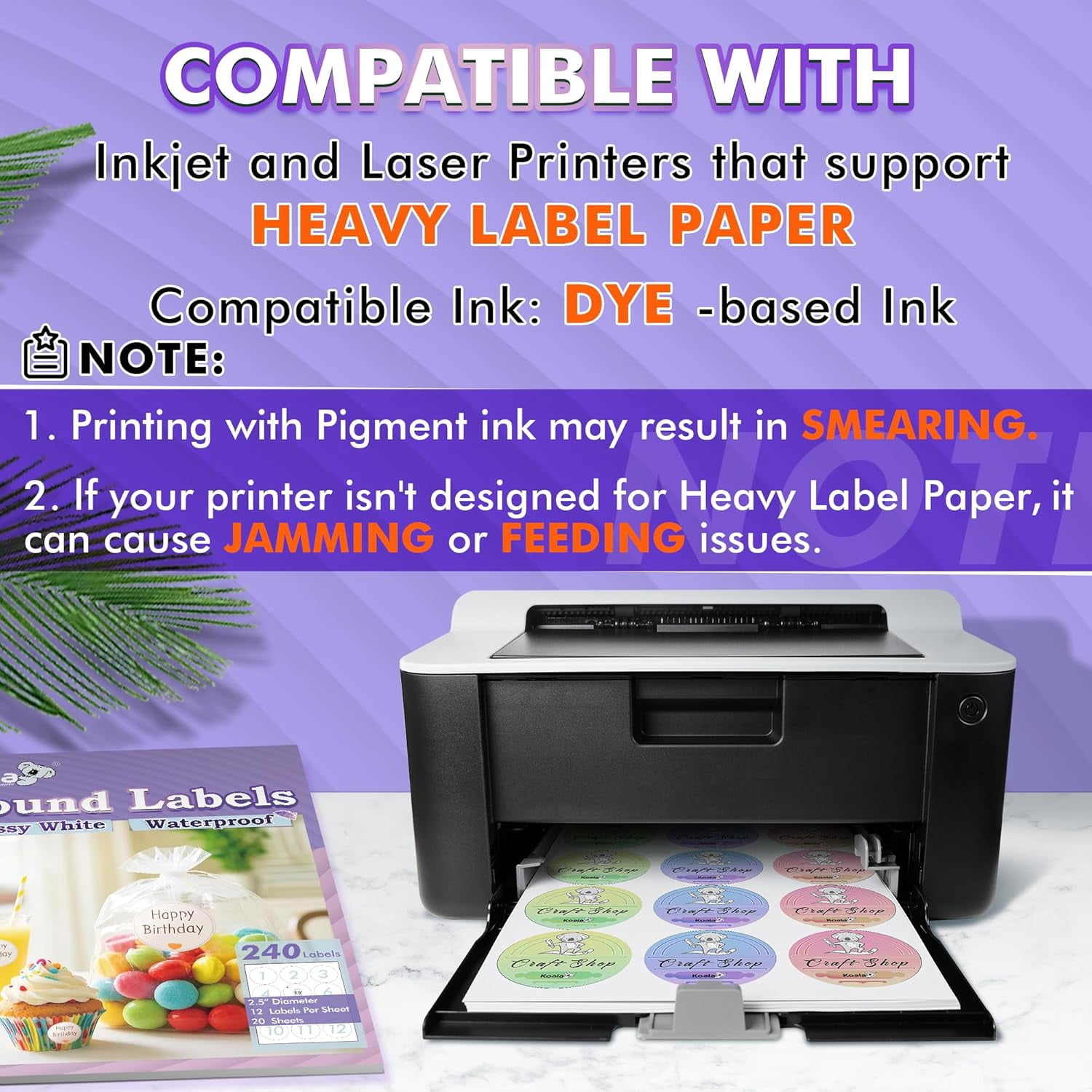 Koala Round Labels 2.5 Inch, 720 Count,Glossy Waterproof Printable Circle Stickers for Inkjet and Laser Printer, Circle Labels for Brand Logo, Bottle, Jar