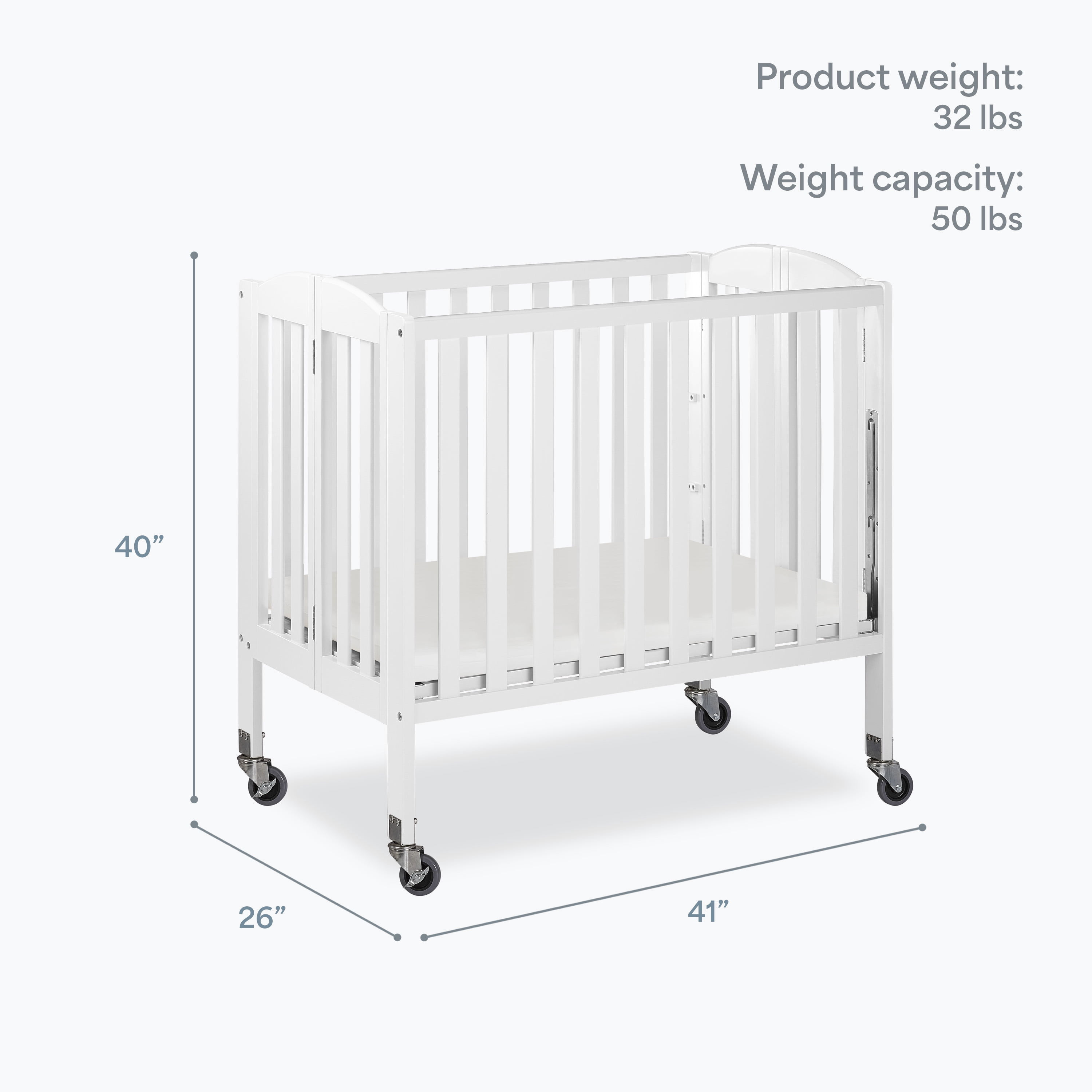 Dream On Me, 3 in 1 Birch Folding Portable Crib - White