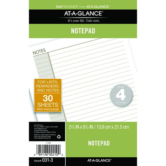 AT-A-GLANCE Notepad, Loose Leaf, Undated, Desk Size, 5 1/2" x 8 1/2"