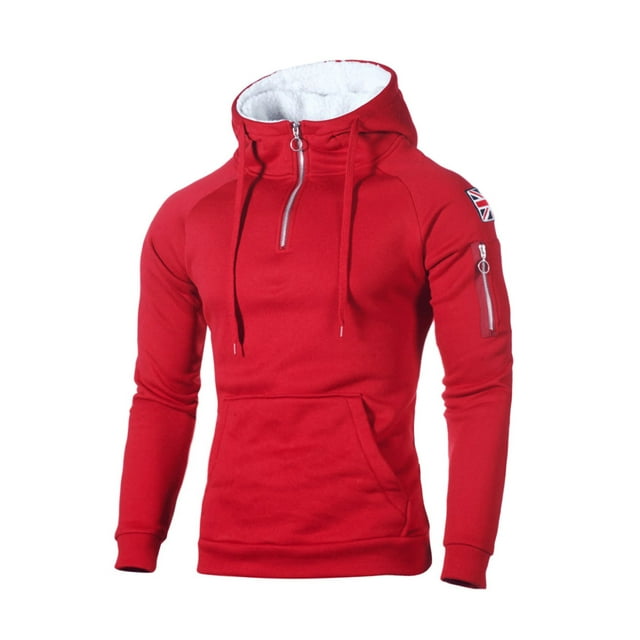 Fashnice Chandails en Molleton pour Hommes Sweat à Capuche à Cordon Manches Longues Coupe Régulière Sport Rouge m