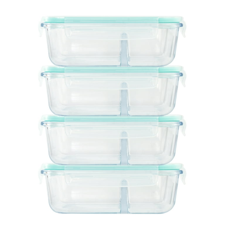 4 Pack Healthy School Office Lunch Glass Containers Bowl With 2 Divider and  Snap Locking Lid 