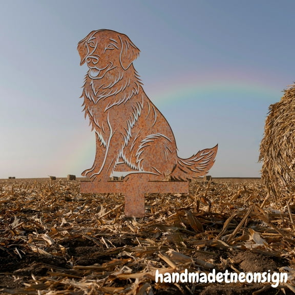 Handmadetneonsign Golden Retriever Rusty Metal Stake, Dog Memorial Stake, Metal Stake, Yard Stake Decor 72351