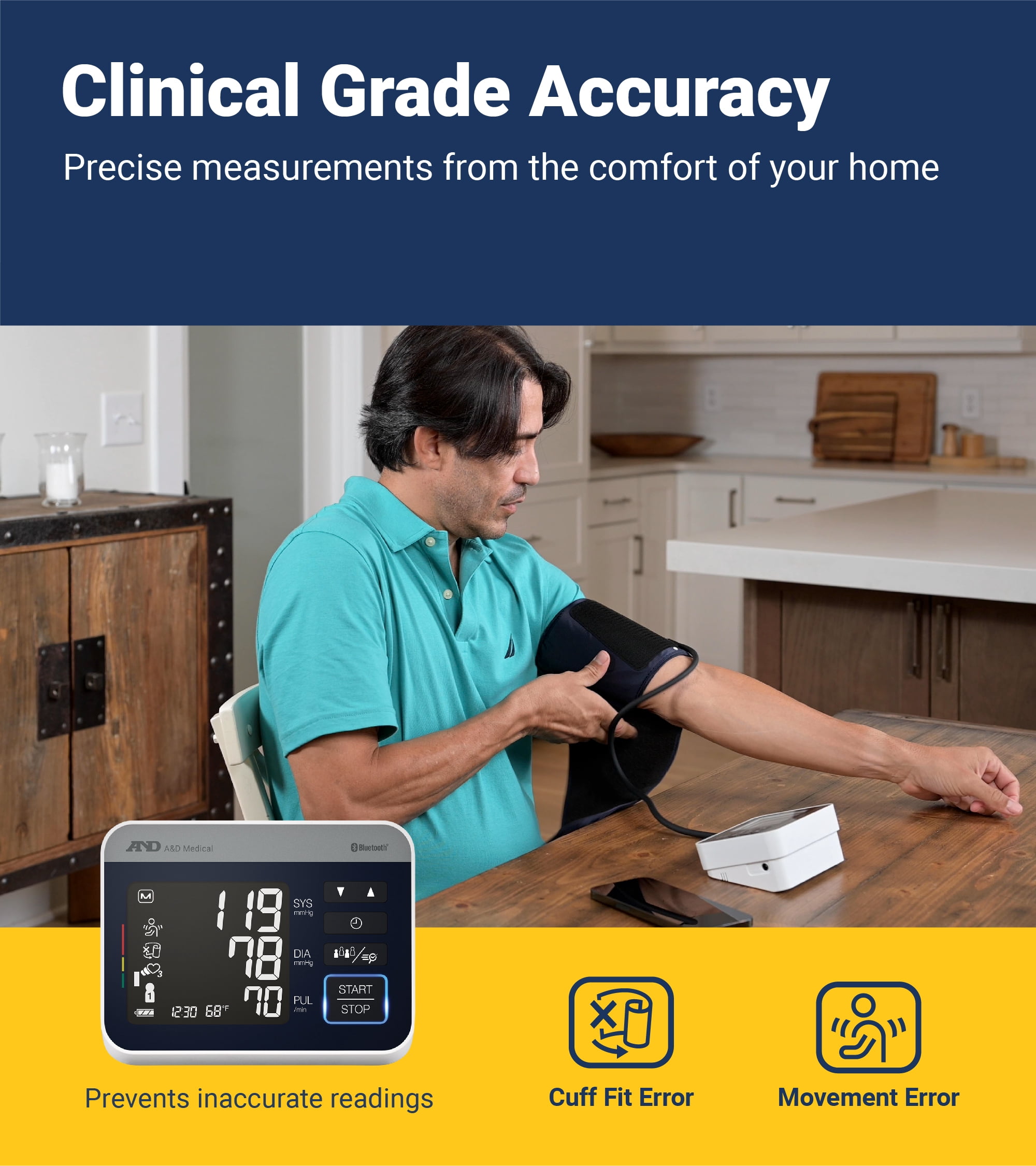 A&D Medical UA-910BLE Bluetooth Heart Rate Detection Upper Arm Blood Pressure Monitor with Bluetooth