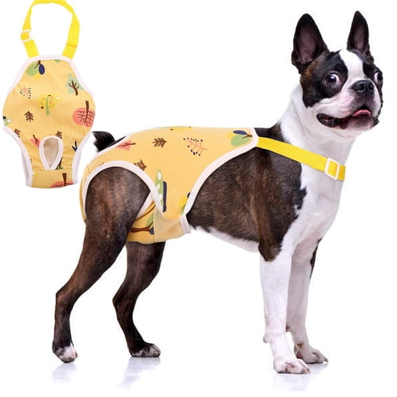 Dog Diapers Female Washable Sanitary Pantie with Adjustable Suspender, Reusable Doggie Diapers for Male Girl Dogs in Heat, Yellow leaves (Yellow leaves M)