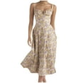 thumbnail image 2 of Summer Saving Wycnly Summer Dresses for Women Cute Empire Waist Swing Strap Party Long Dresses with Tie 2024 Sleeveless Square Neck Floral Print Maxi Formal Dress Yellow l, 2 of 7