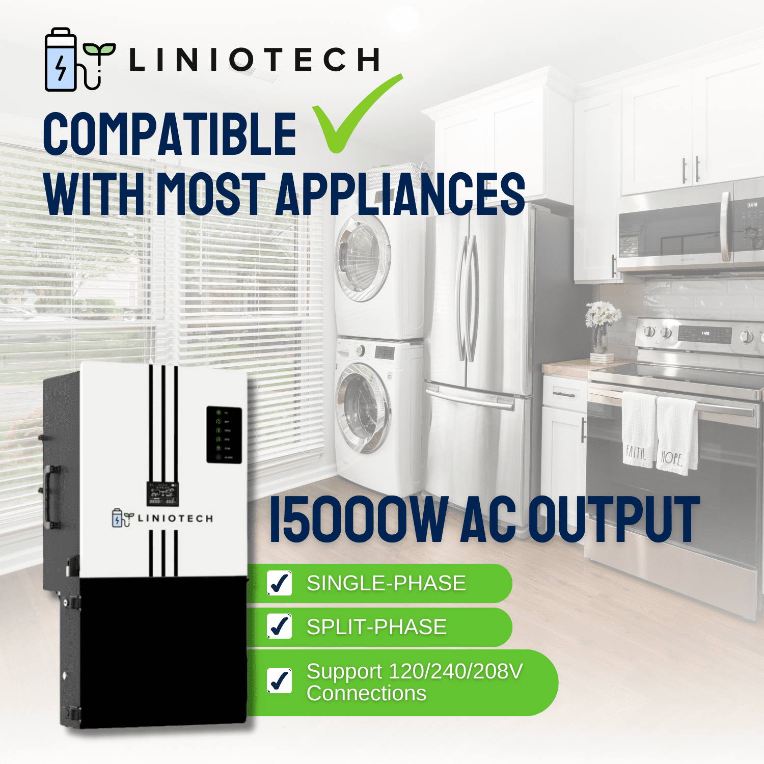 LINIOTECH LNT10K0228UL 15000-Watt Continuous Power Inverter with Power Reserve