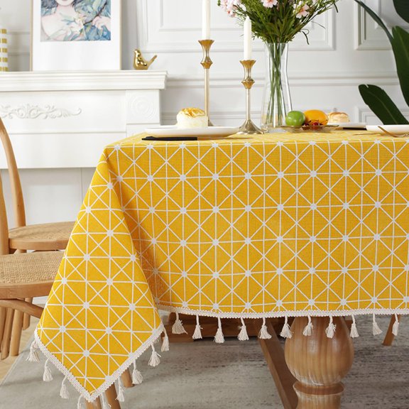 Vintage Floral Rectangle Tablecloth-Cotton Linen Fabric Resistant Tablecloths with Tassel for Outdoor Indoor Kitchen Dining Room Christmas Table Decor 140*180cm