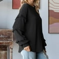 thumbnail image 5 of Kaemgyyd Women's Fall Winter Pullover Casual Crewneck Loose Knit Tops Oversized Solid Color Long Lantern Sleeves Blouse, 5 of 7