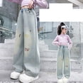 thumbnail image 5 of JLMSPLWG Girls Wide Leg Jeans with Embellished Patchwork Kids High Waist Pants Teen Girl Soft Personalized Preppy Denim Jeans Tween Girl Cute Aesthetic Trendy Jean with Pockets Girl Clothes, 5 of 8