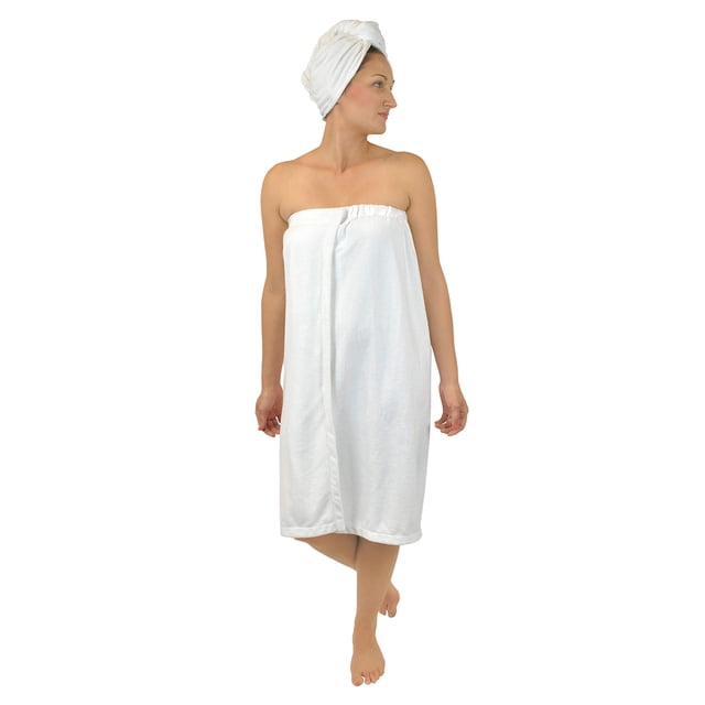 Combo de Turbante para Cabello y Toalla de Baño Ajustable de Microfibra Blanca DII