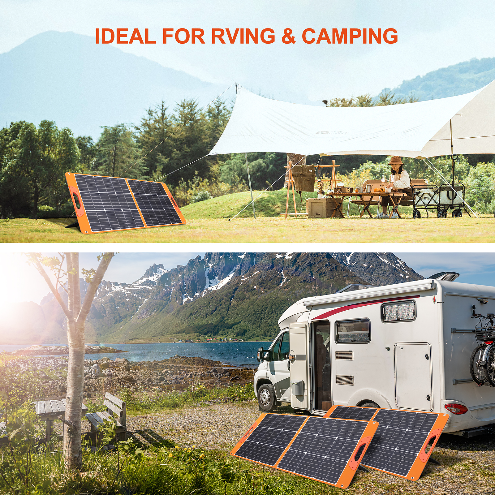 SOLUPUP 100 Watt Portable Solar Panel for Power Station, Monocrystalline Foldable Panel Solar with 5V USB 18V DC Output, Perfect for Camping Hiking Off-Grid Living（Orange)