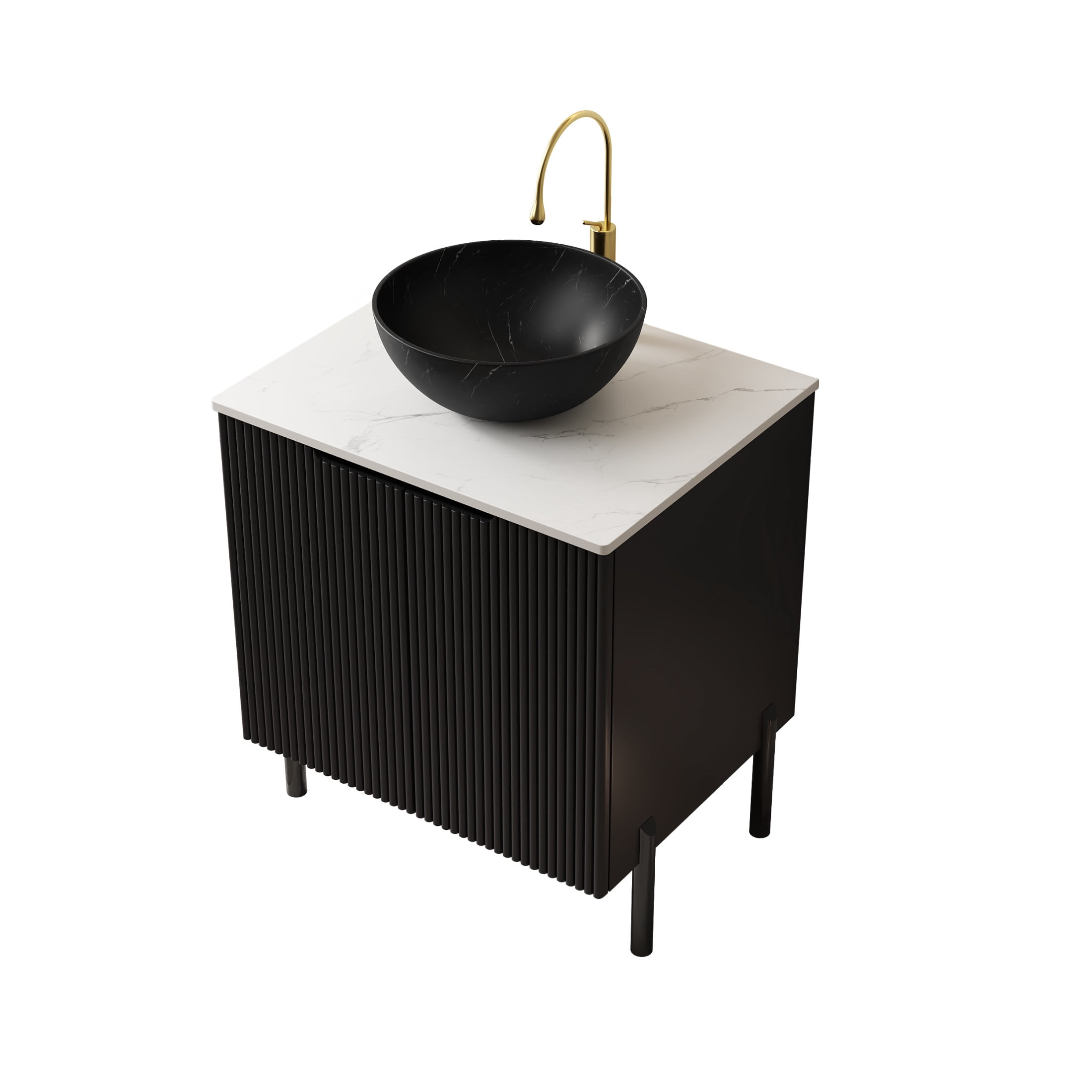 Noble House TURIO 24" Bathroom Vanity with Sintered Stone Countertop, Storage Cabinet, Black Bowl Basin, Black