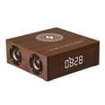 thumbnail image 2 of Reloj despertador digital LED eléctrico de madera con base de carga inalámbrica y altavoz Bluetooth marrón, 2 of 8