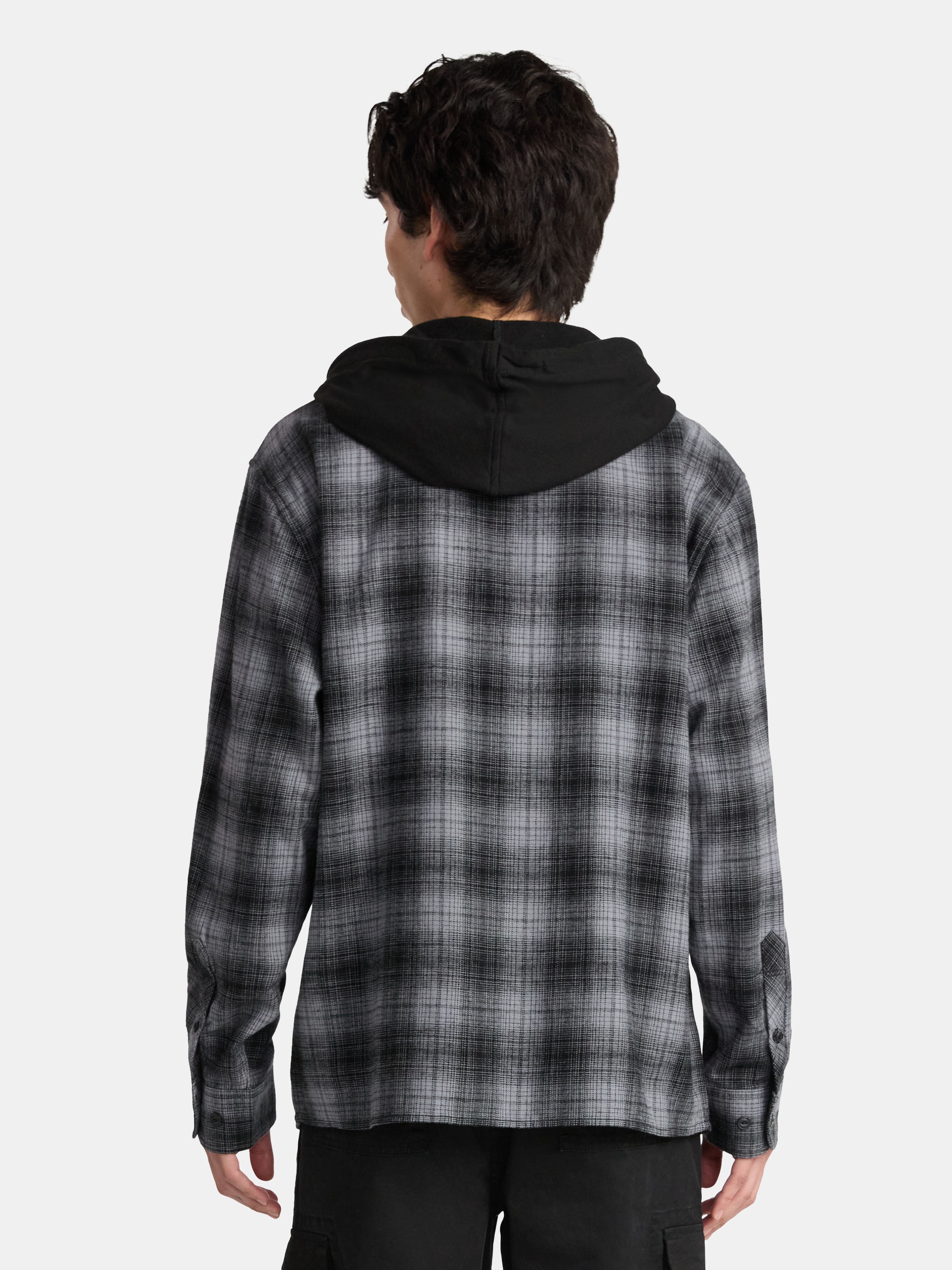 No Boundaries Men's & Big Men's Hooded Long Sleeve Flannel Shirt, Sizes XS-3XL