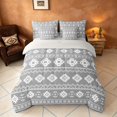thumbnail image 3 of Manfei Boho Aztec Tribal King Bedding, Bohemian Geometric King Bed in a Bag, White, Gray Reversible 7-Piece, 3 of 6