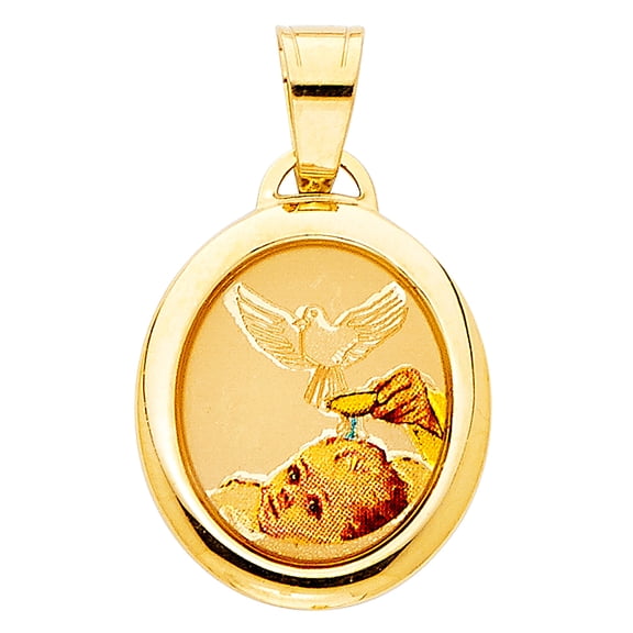 14k Yellow Gold Holy Baptism Pendant Baptismal Gift of God Medallion Charm Jewelry Female Unisex